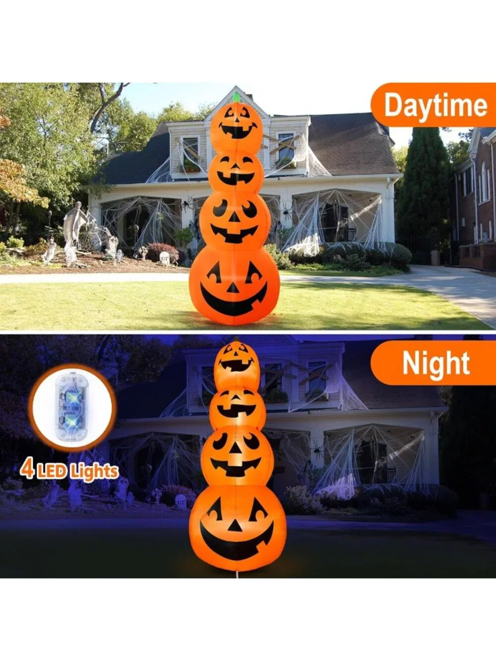 12FT Inflatable Stacked Pumpkin Decoration with LEDs for Halloween Outdoor Party